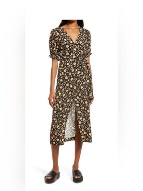 Ever New Black Floral Wrap Midi Dress